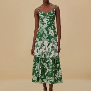 Farm Rio green white Forest Soul Mix Midi Dress Sz L